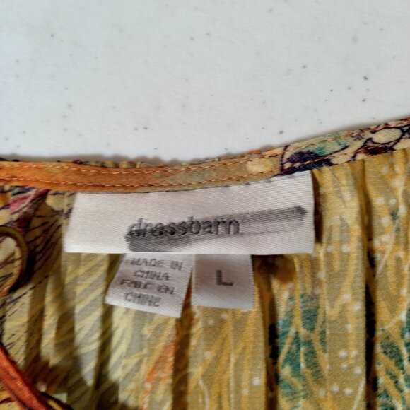 Dressbarn Shirt Large Sleeveless Pleated Button Up Orange Whimsical Forest Fairy - Picture 5 of 16